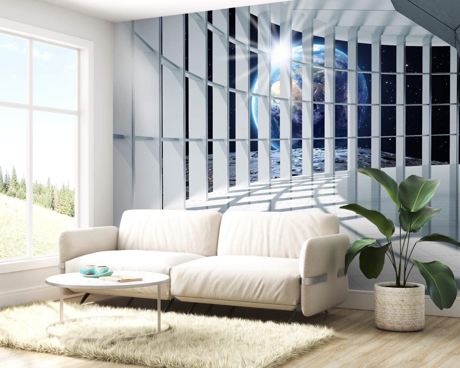 Fototapeta Światło z planety przenika przez przejście budynku