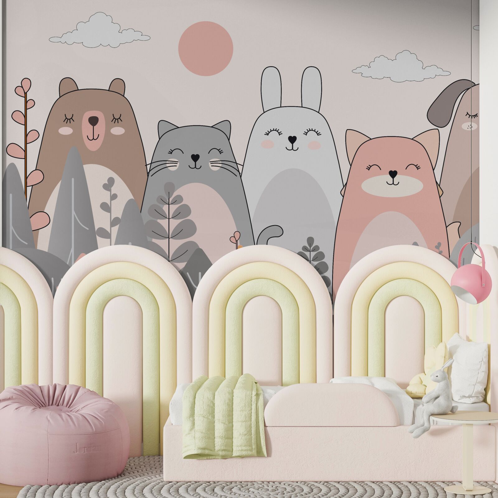 Fototapeta pięć uroczych i różnorodnych zwierząt