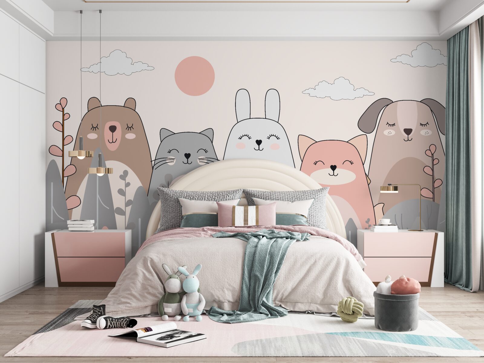 Fototapeta pięć uroczych i różnorodnych zwierząt