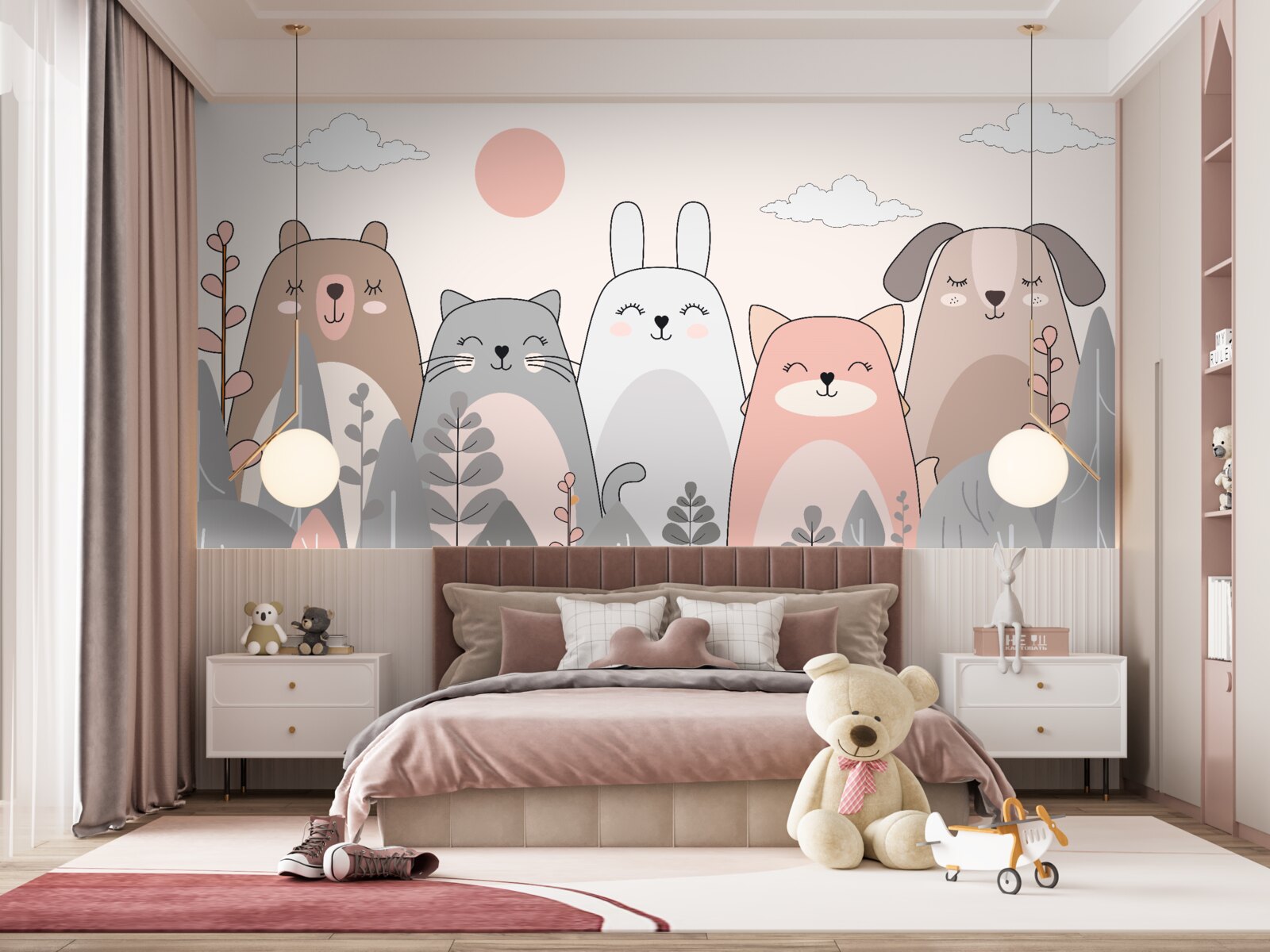 Fototapeta pięć uroczych i różnorodnych zwierząt