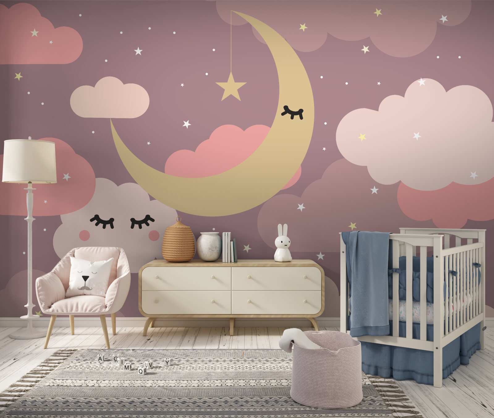 Fototapeta księżyc i mała chmura z oczami