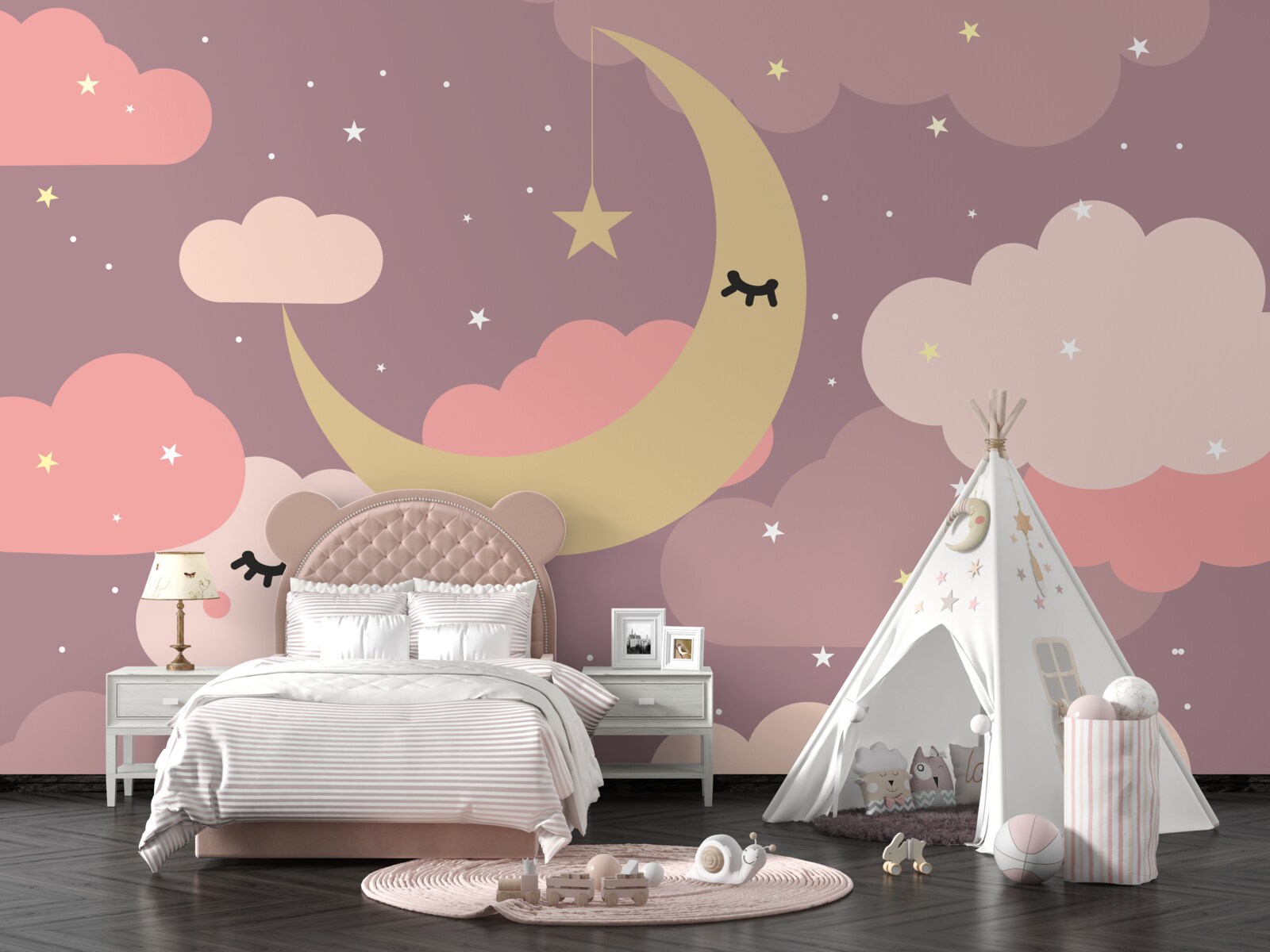 Fototapeta księżyc i mała chmura z oczami