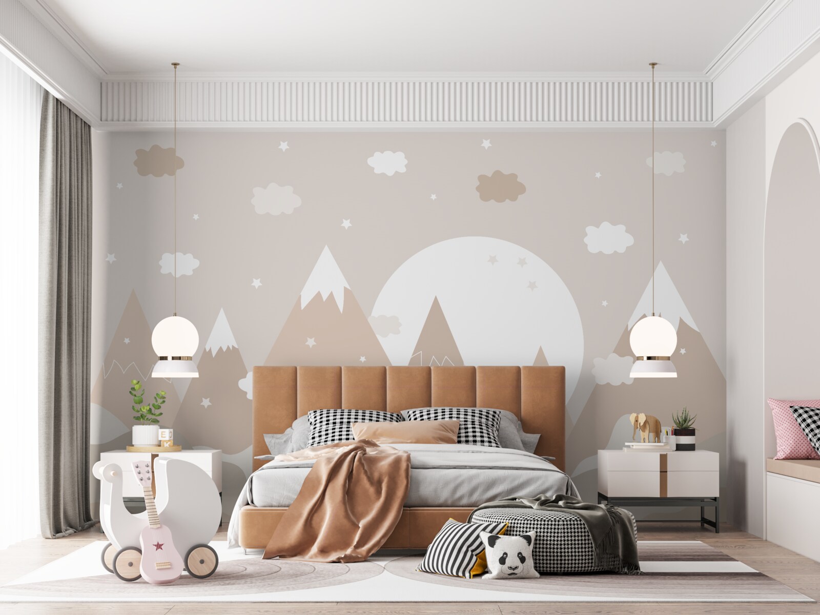 Fototapeta szczyty przedstawione na płótnie i księżyc świecący w pełni