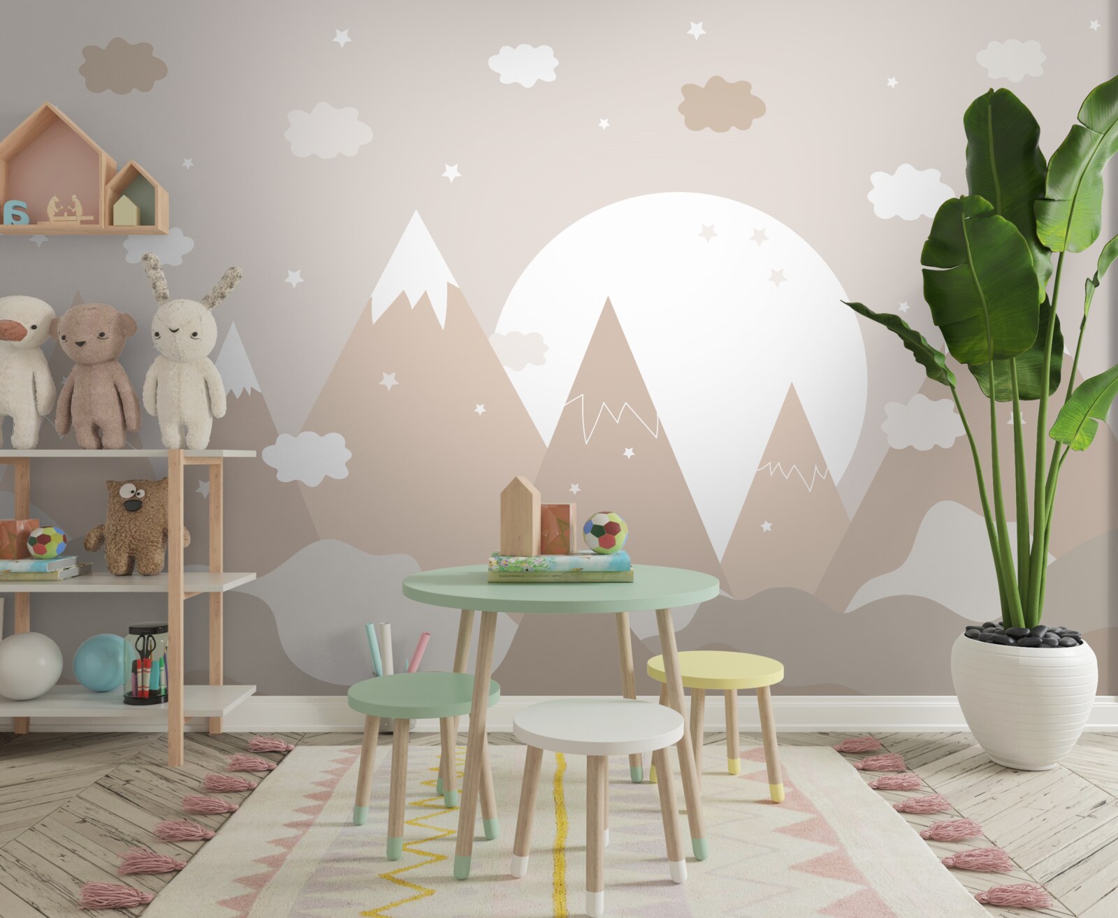 Fototapeta szczyty przedstawione na płótnie i księżyc świecący w pełni