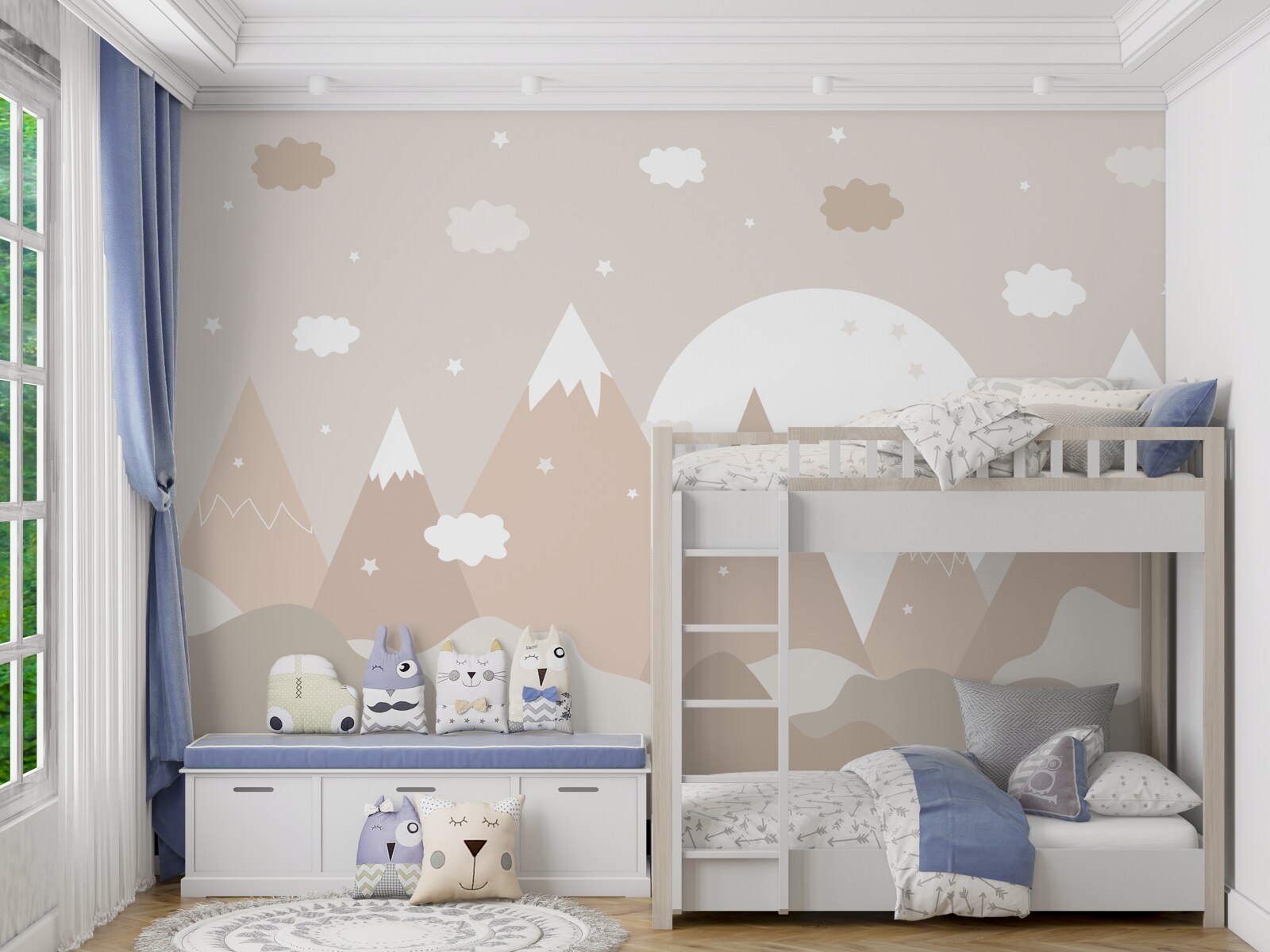 Fototapeta szczyty przedstawione na płótnie i księżyc świecący w pełni