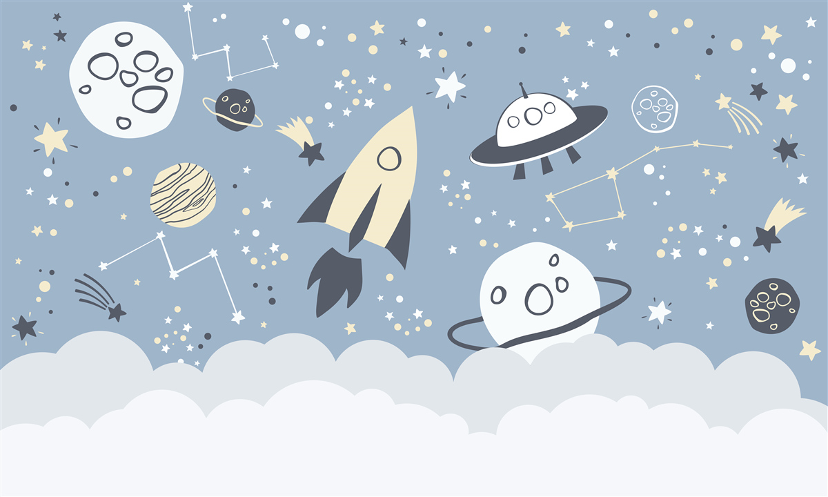 Fototapeta statek kosmiczny i ufo w próżni wszechświata