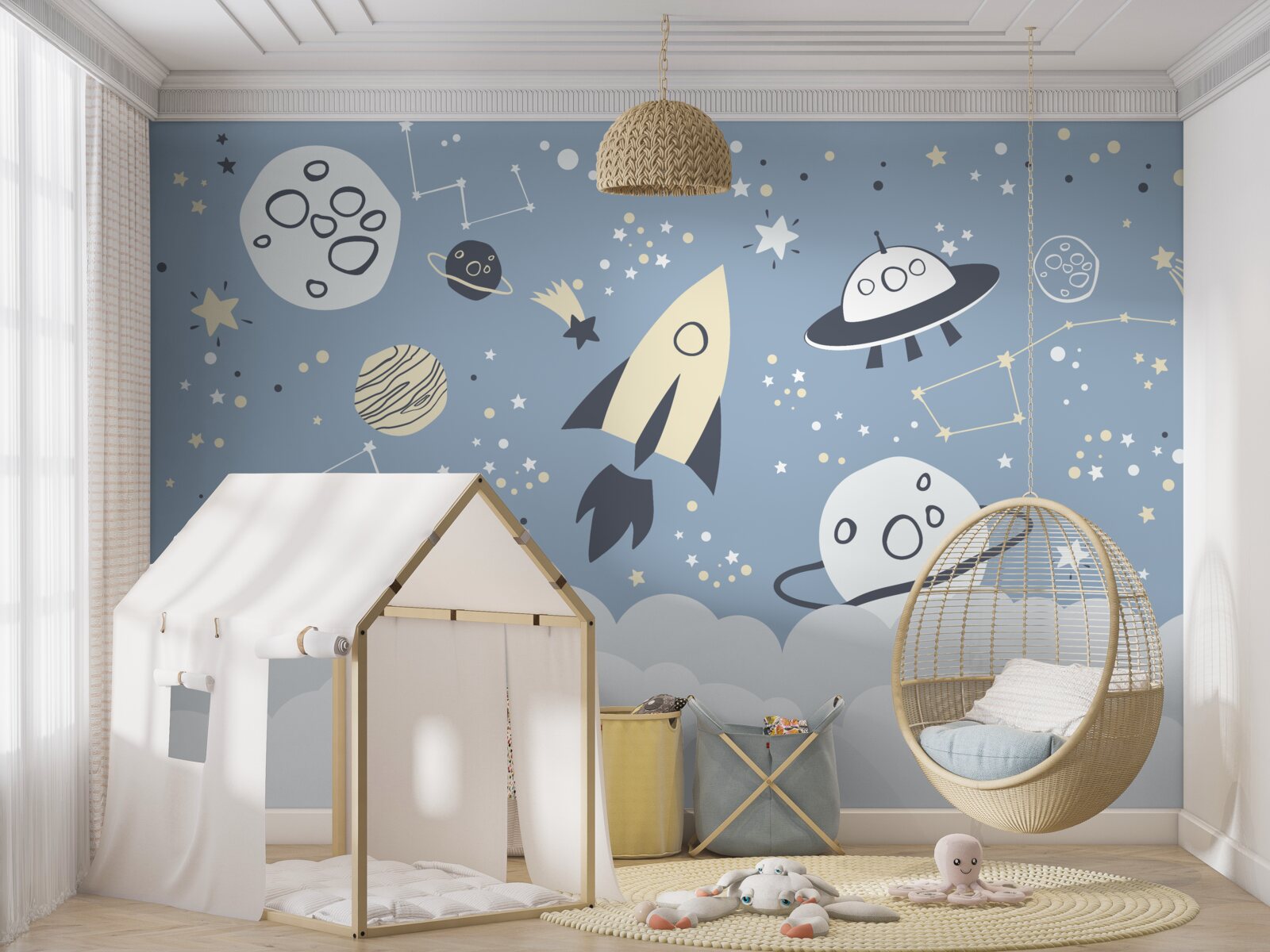 Fototapeta statek kosmiczny i ufo w próżni wszechświata