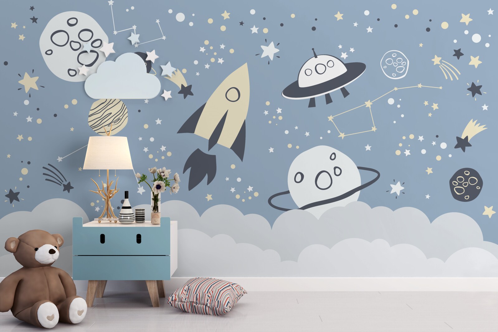 Fototapeta statek kosmiczny i ufo w próżni wszechświata