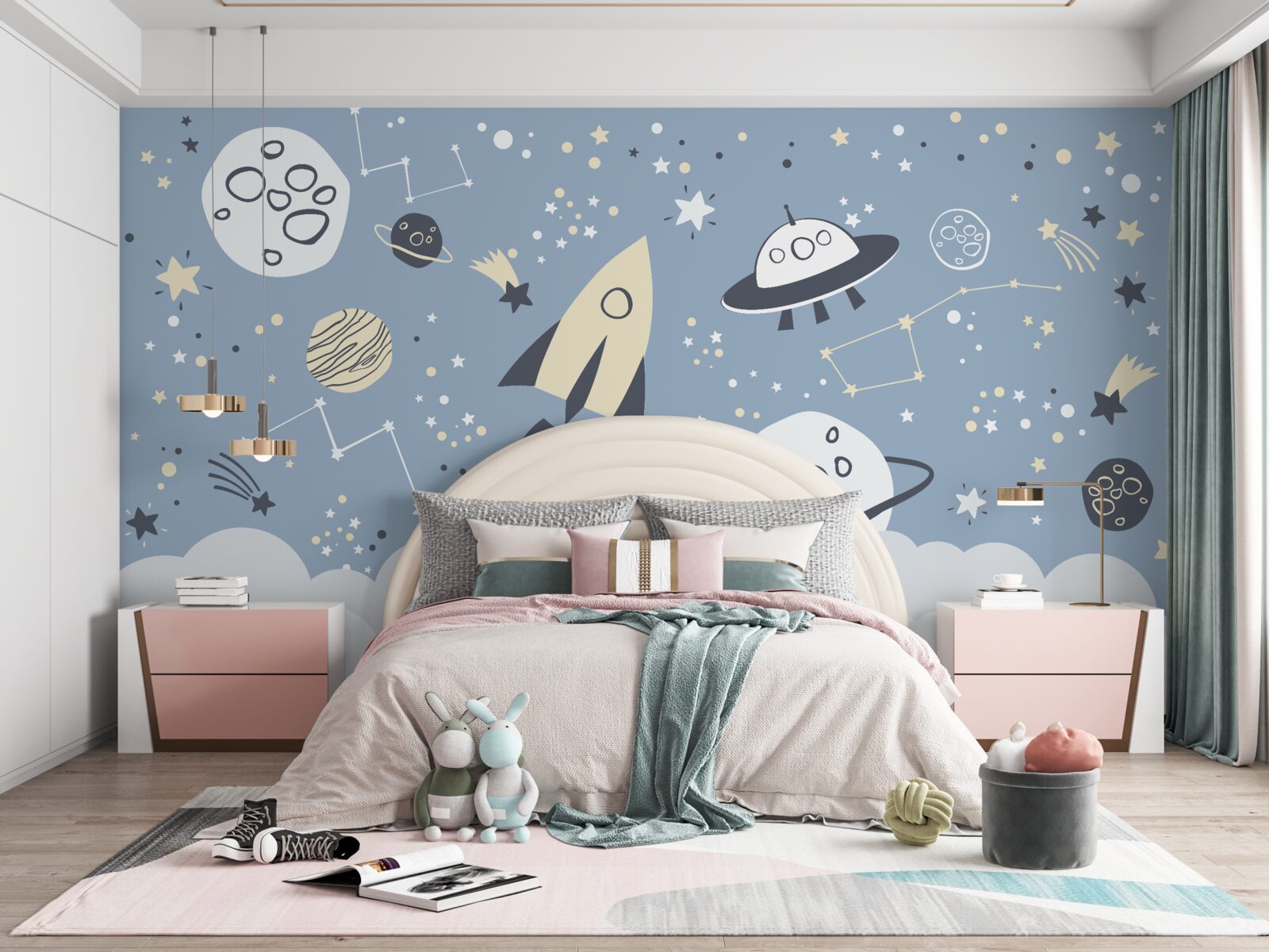 Fototapeta statek kosmiczny i ufo w próżni wszechświata