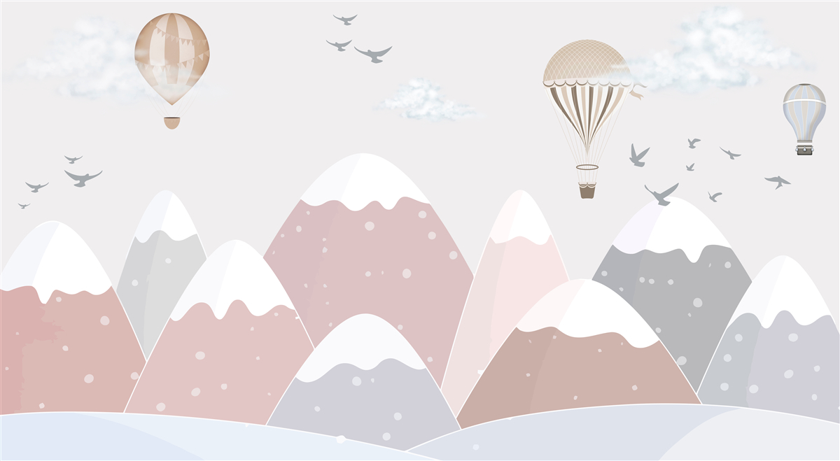 Fototapeta balony unoszące się na niebie przecinają ośnieżone szczyty górskie