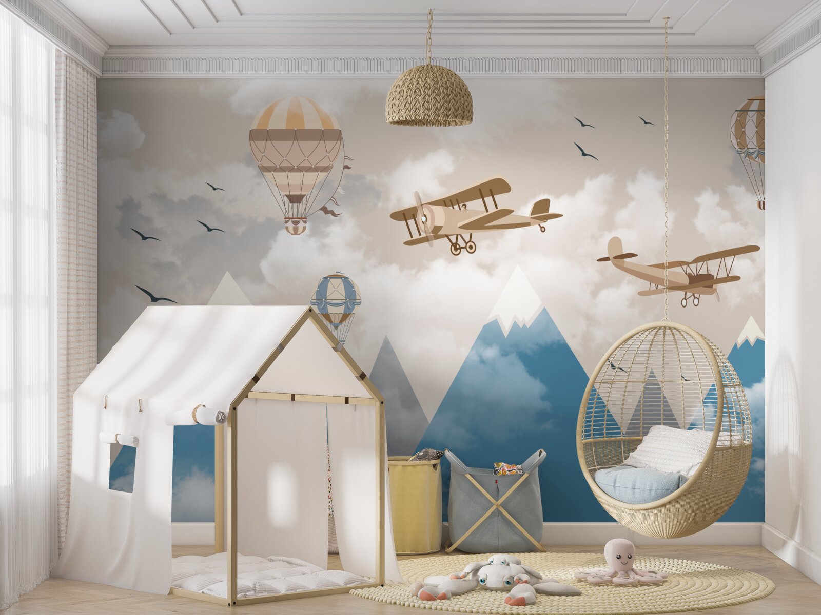 Fototapeta przemieszczanie się ptaków i transport lotniczy nad szczytami górskimi