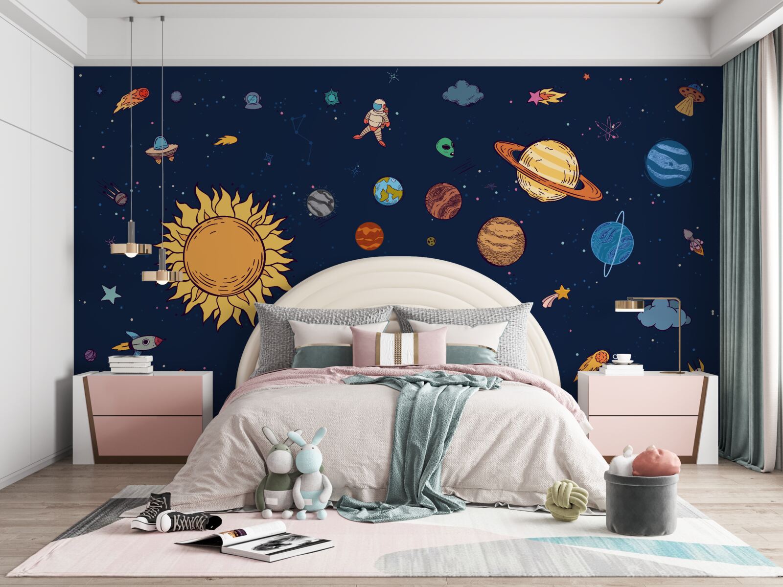 Fototapeta wśród planet, w przestrzeni kosmicznej, jest człowiek