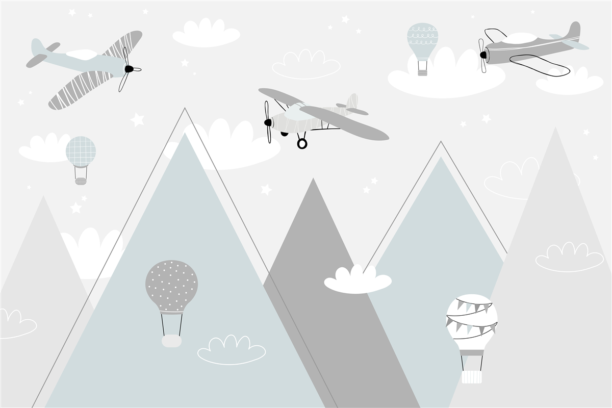 Fototapeta balony i samoloty na ogrzane powietrze unoszące się nad szczytami górskimi