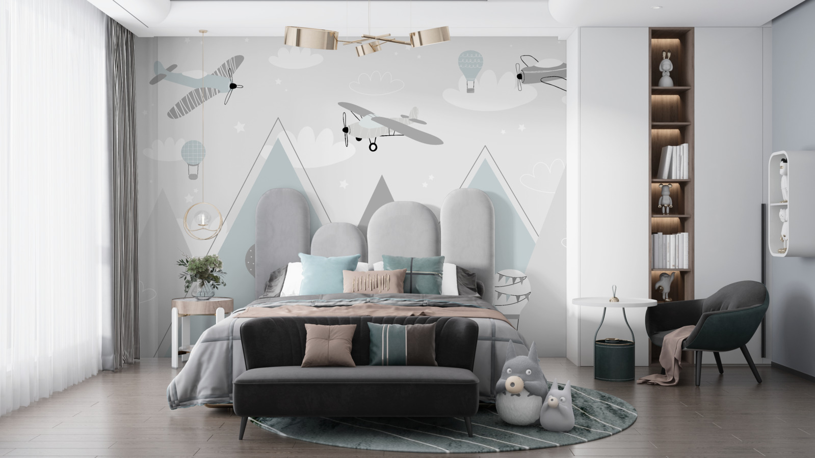 Fototapeta balony i samoloty na ogrzane powietrze unoszące się nad szczytami górskimi