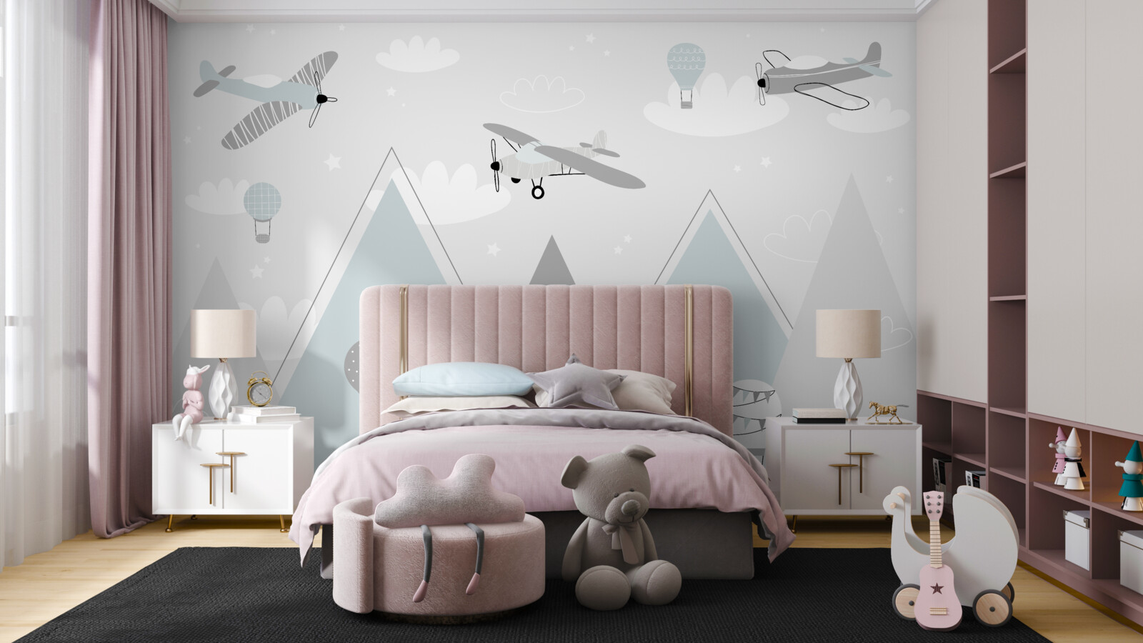 Fototapeta balony i samoloty na ogrzane powietrze unoszące się nad szczytami górskimi