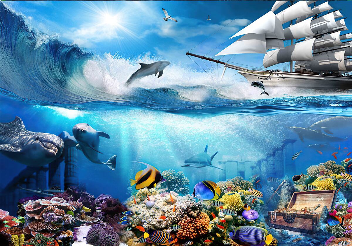 Fototapeta statek i wodny wszechświat pod nim