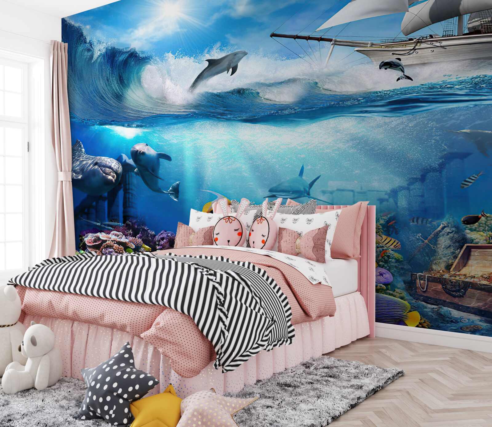 Fototapeta statek i wodny wszechświat pod nim