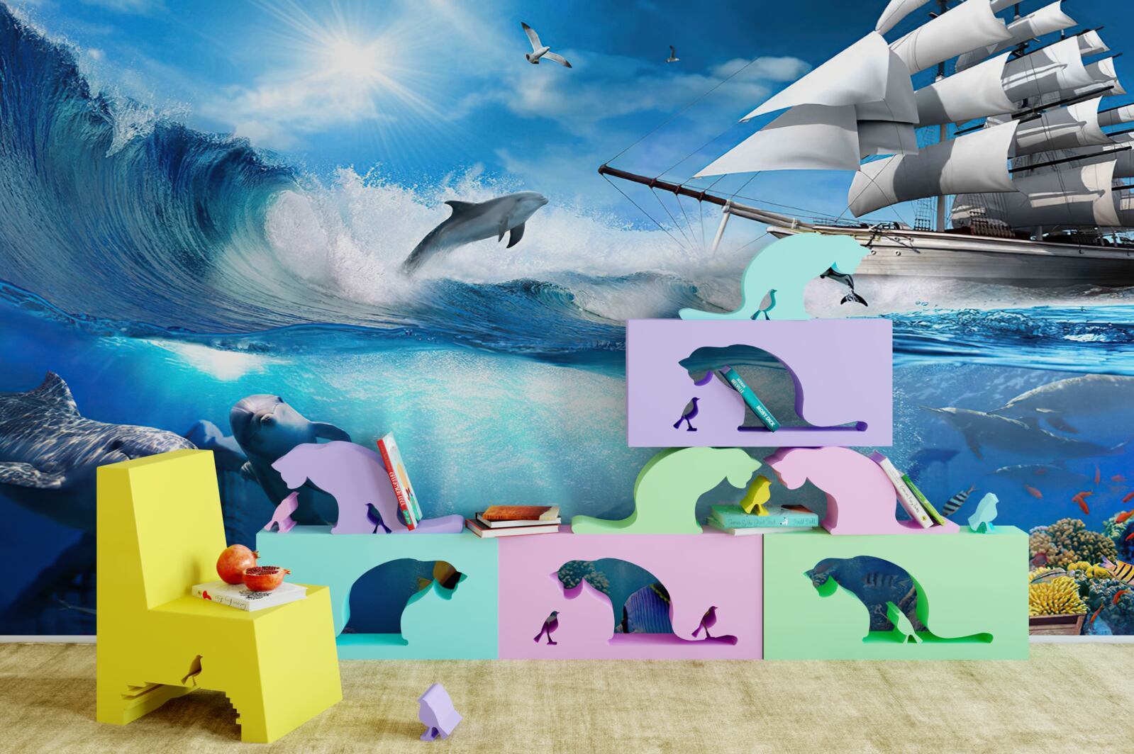 Fototapeta statek i wodny wszechświat pod nim