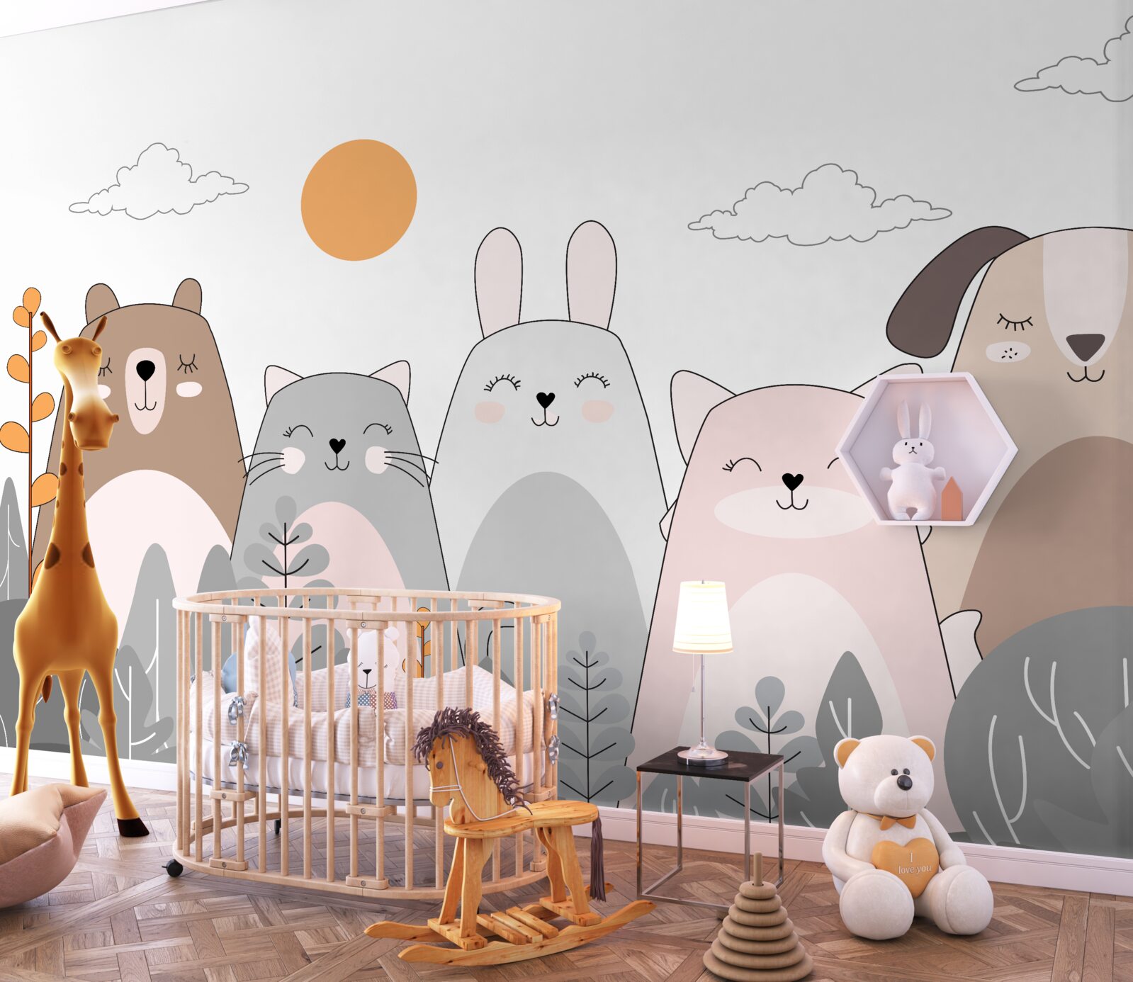 Fototapeta pięć radośnie uśmiechniętych zwierząt