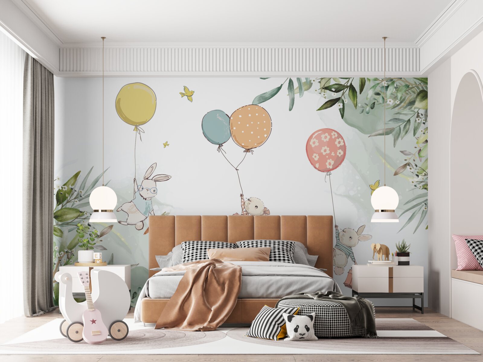 Fototapeta króliki unoszą się na balonach