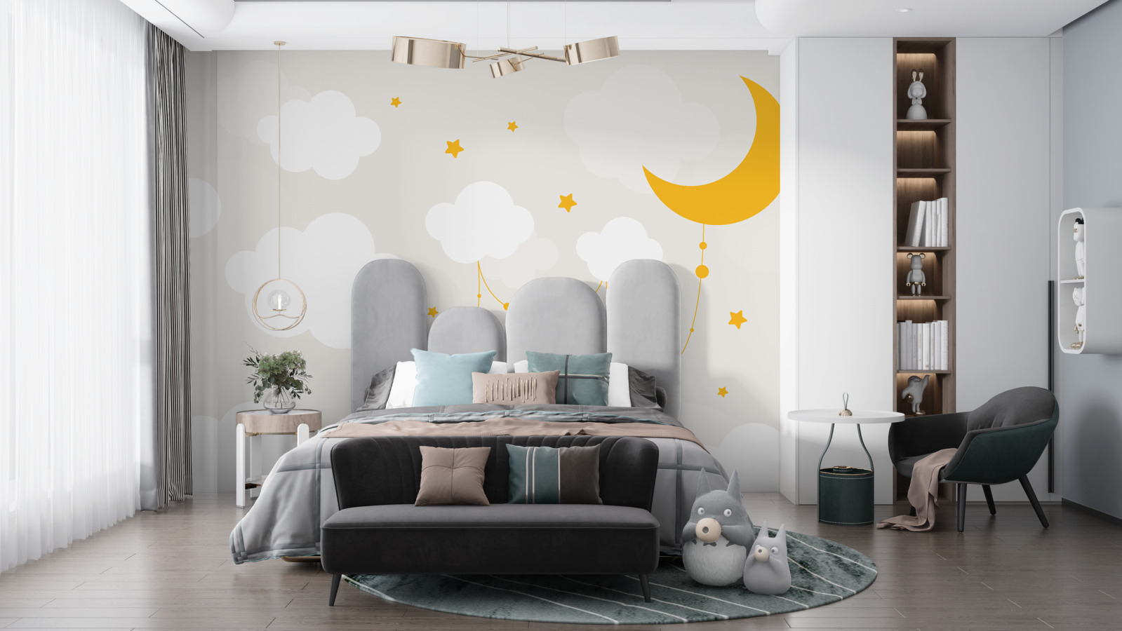 Fototapeta księżyc ma złoty odcień i małe gwiazdki