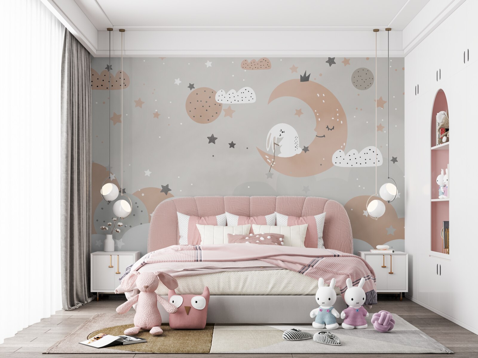 Fototapeta księżycowy biały królik zbiera gwiazdy