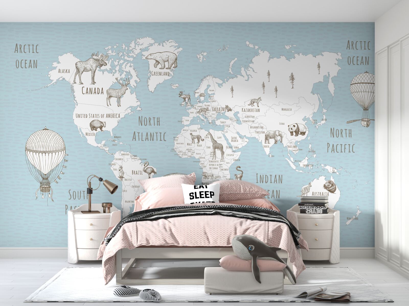 Fototapeta globus przedstawiający zwierzęta i obiekty latające