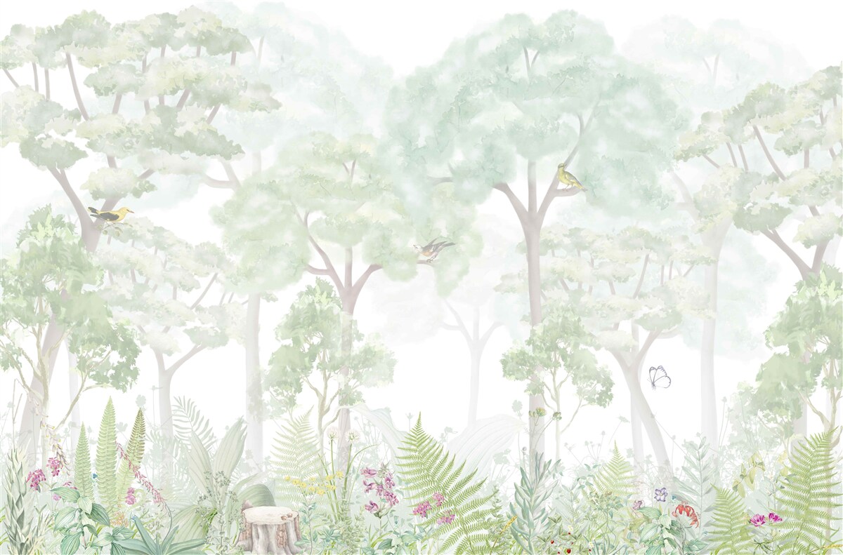 Fototapeta las pomalowany w bladych odcieniach akwareli