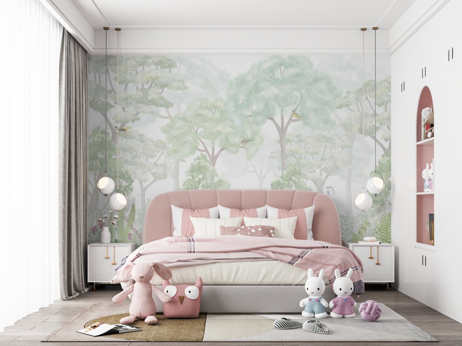 Fototapeta las pomalowany w bladych odcieniach akwareli