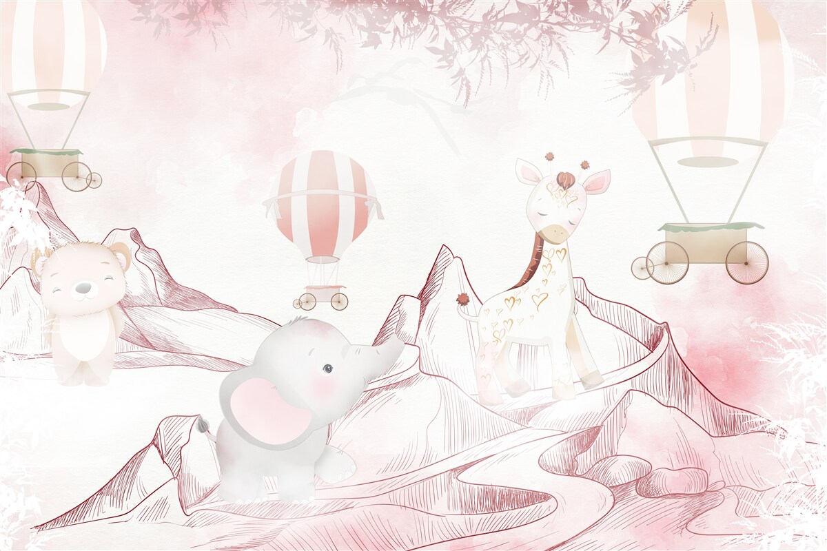 Fototapeta jasnoróżowe zwierzęta i latające kule