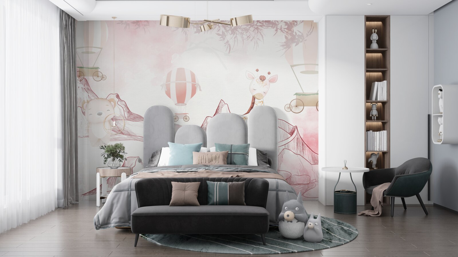 Fototapeta jasnoróżowe zwierzęta i latające kule