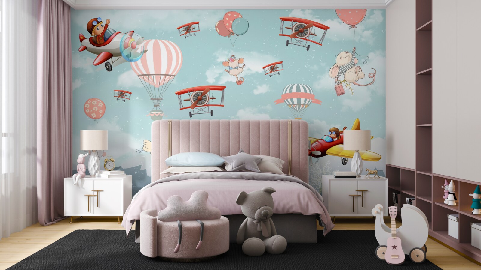 Fototapeta wokół latają panda rowerowa i inna fauna