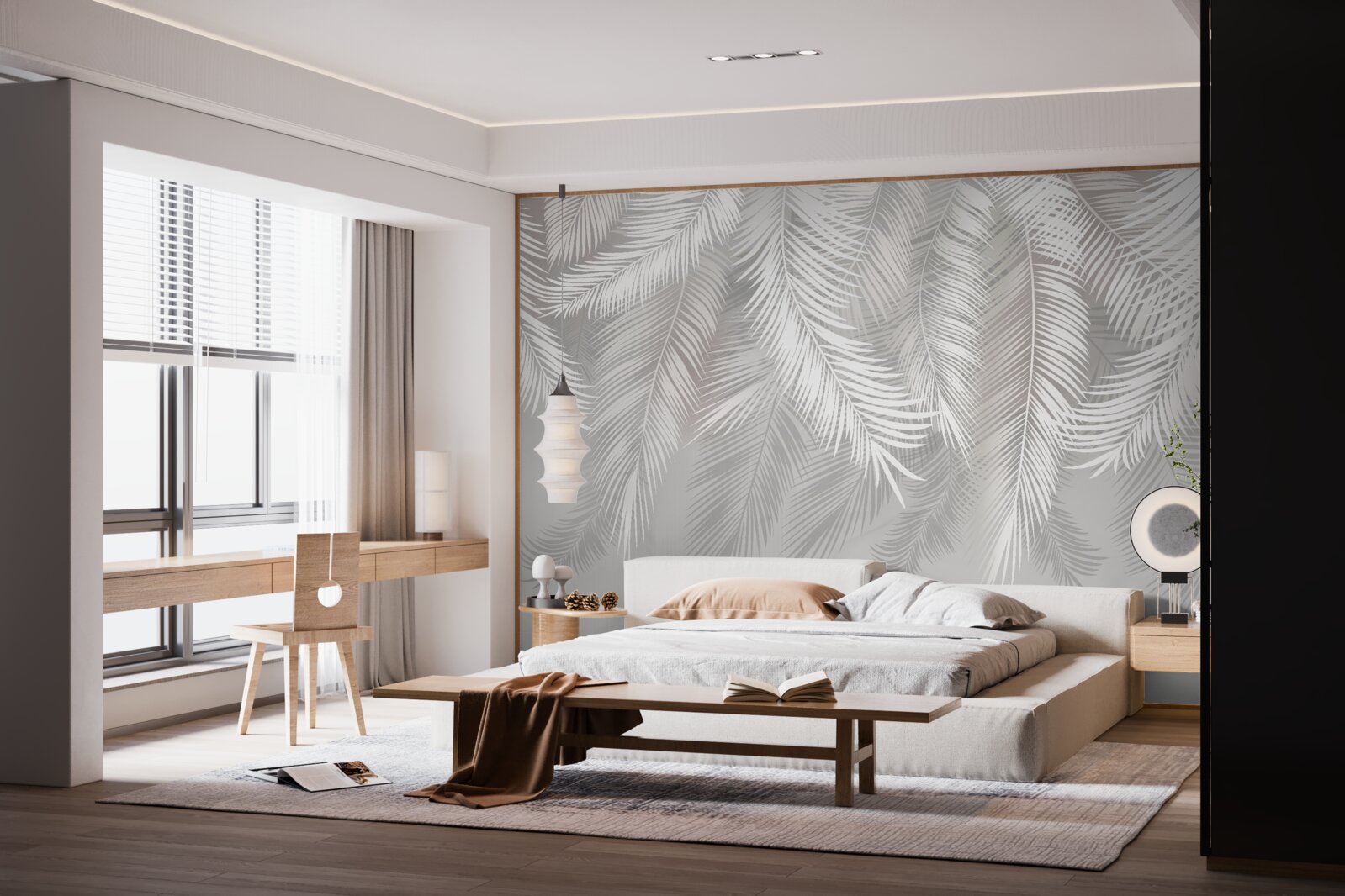 Fototapeta liście, białe i jasne, przypominają pióra