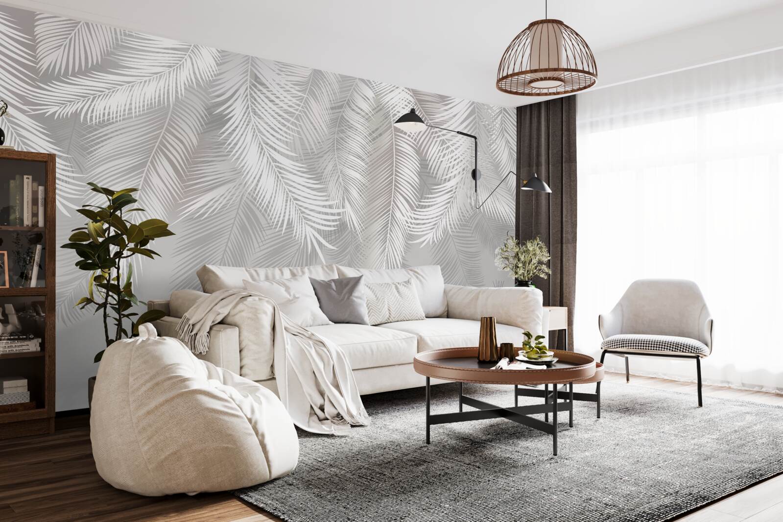 Fototapeta liście, białe i jasne, przypominają pióra