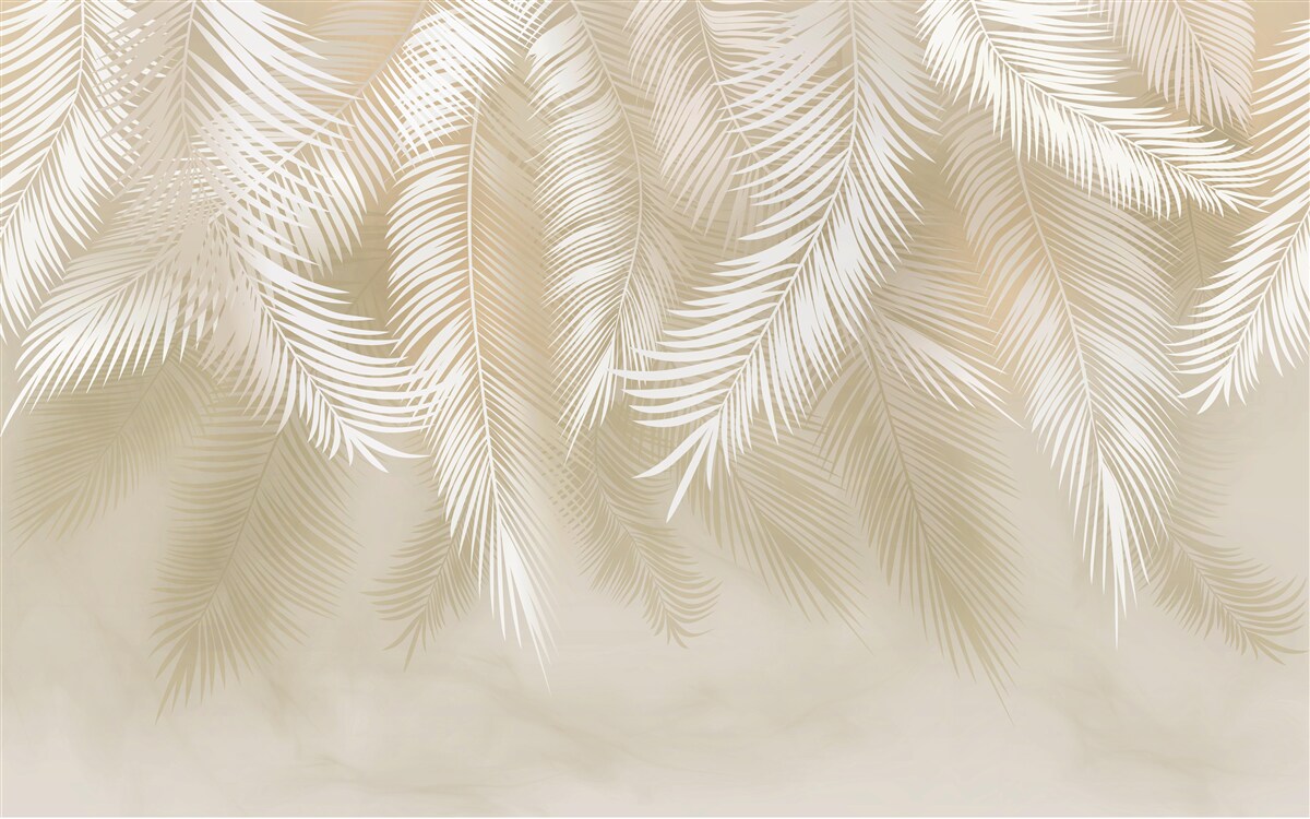 Fototapeta liście palmowe są białe na tle beżowego tła