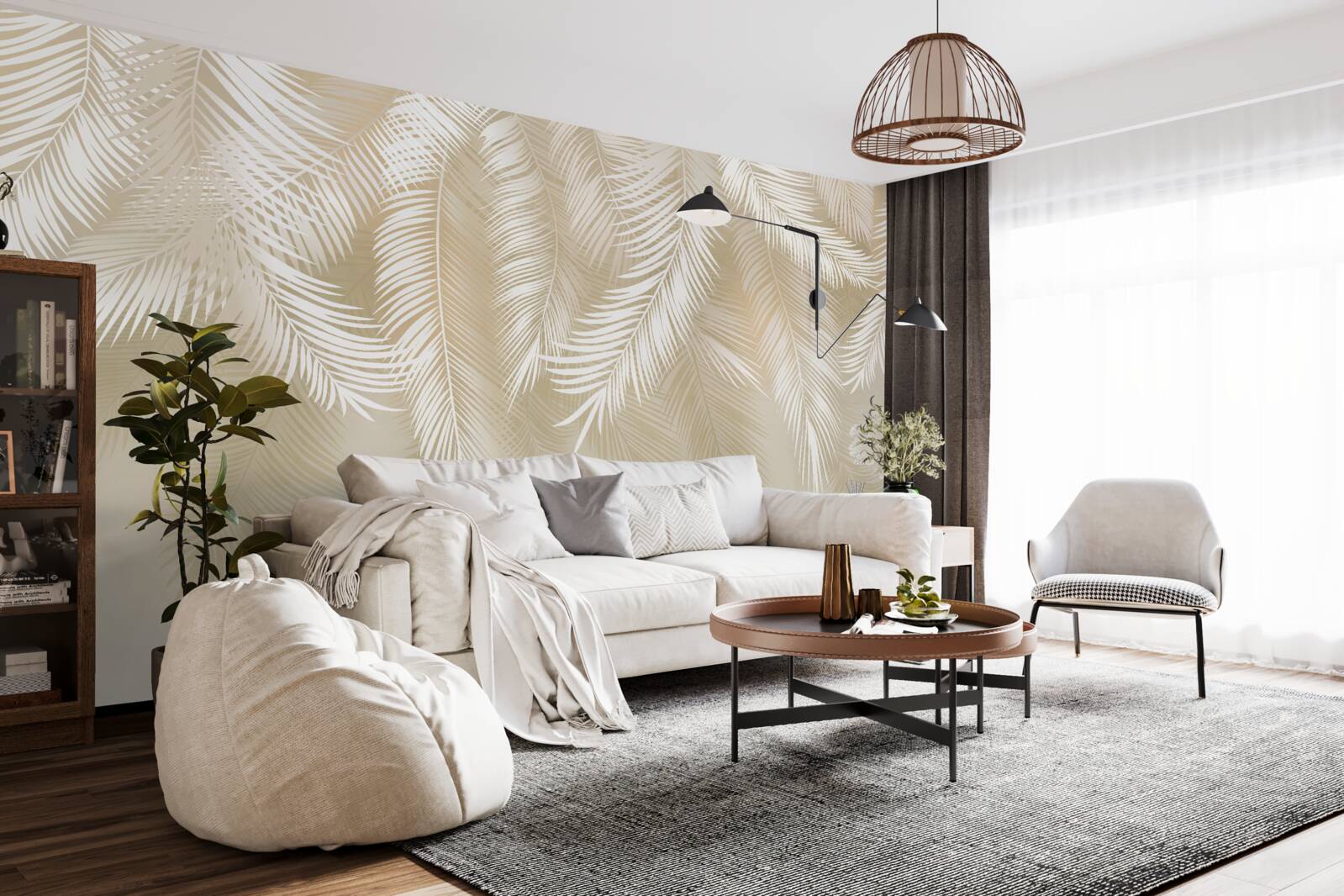 Fototapeta liście palmowe są białe na tle beżowego tła