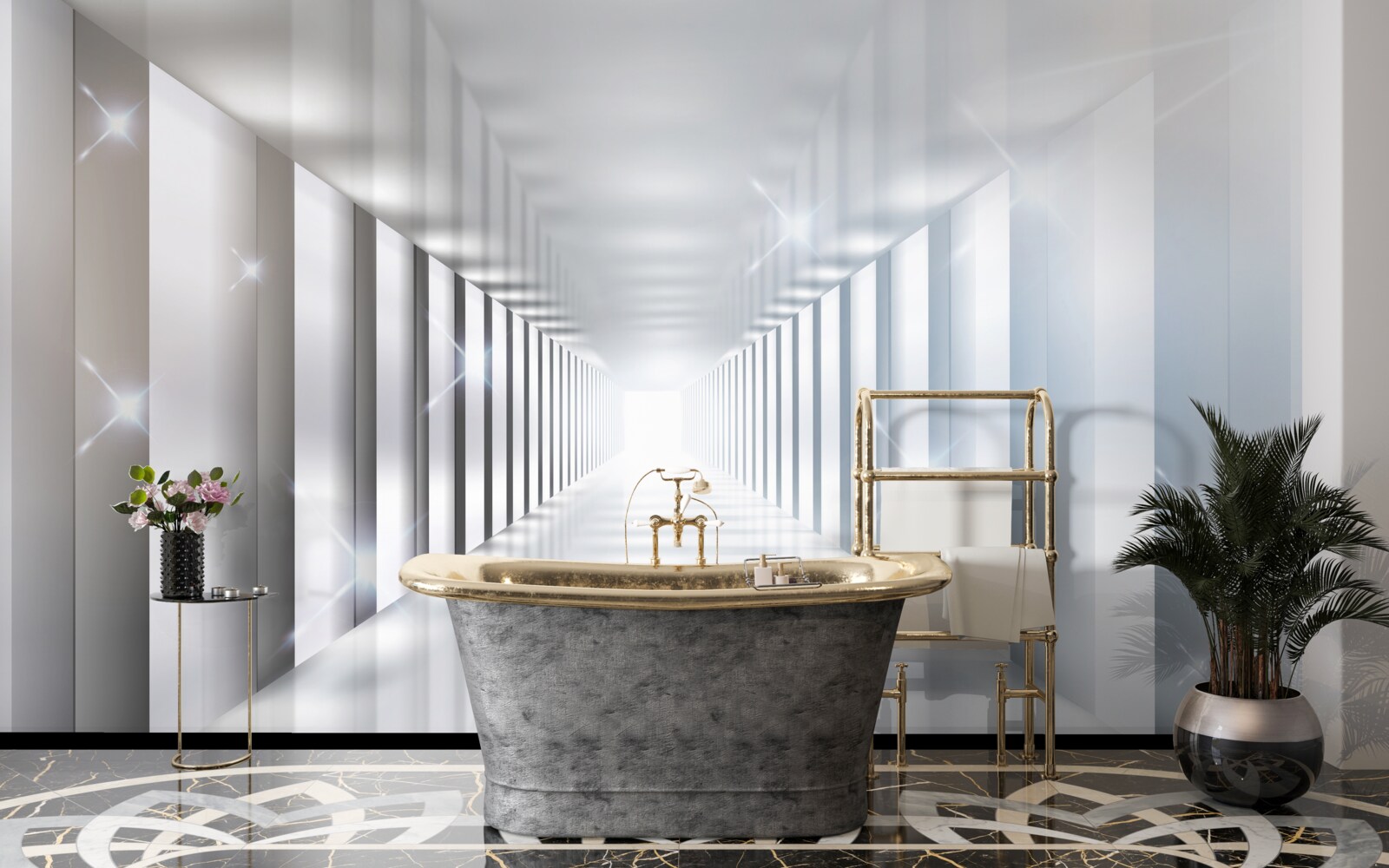 Fototapeta niekończący się tunel wiszący nad miastem