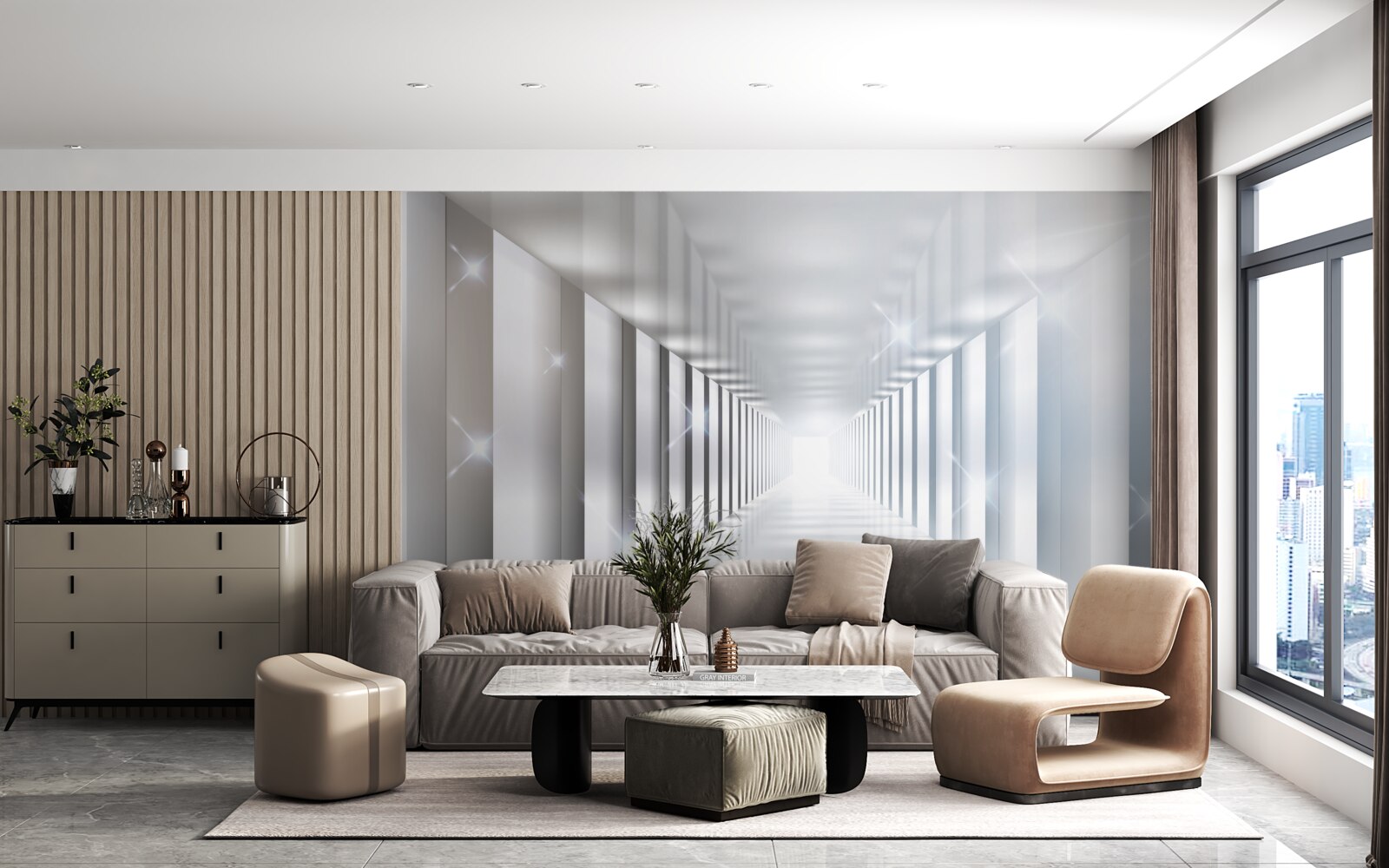 Fototapeta niekończący się tunel wiszący nad miastem