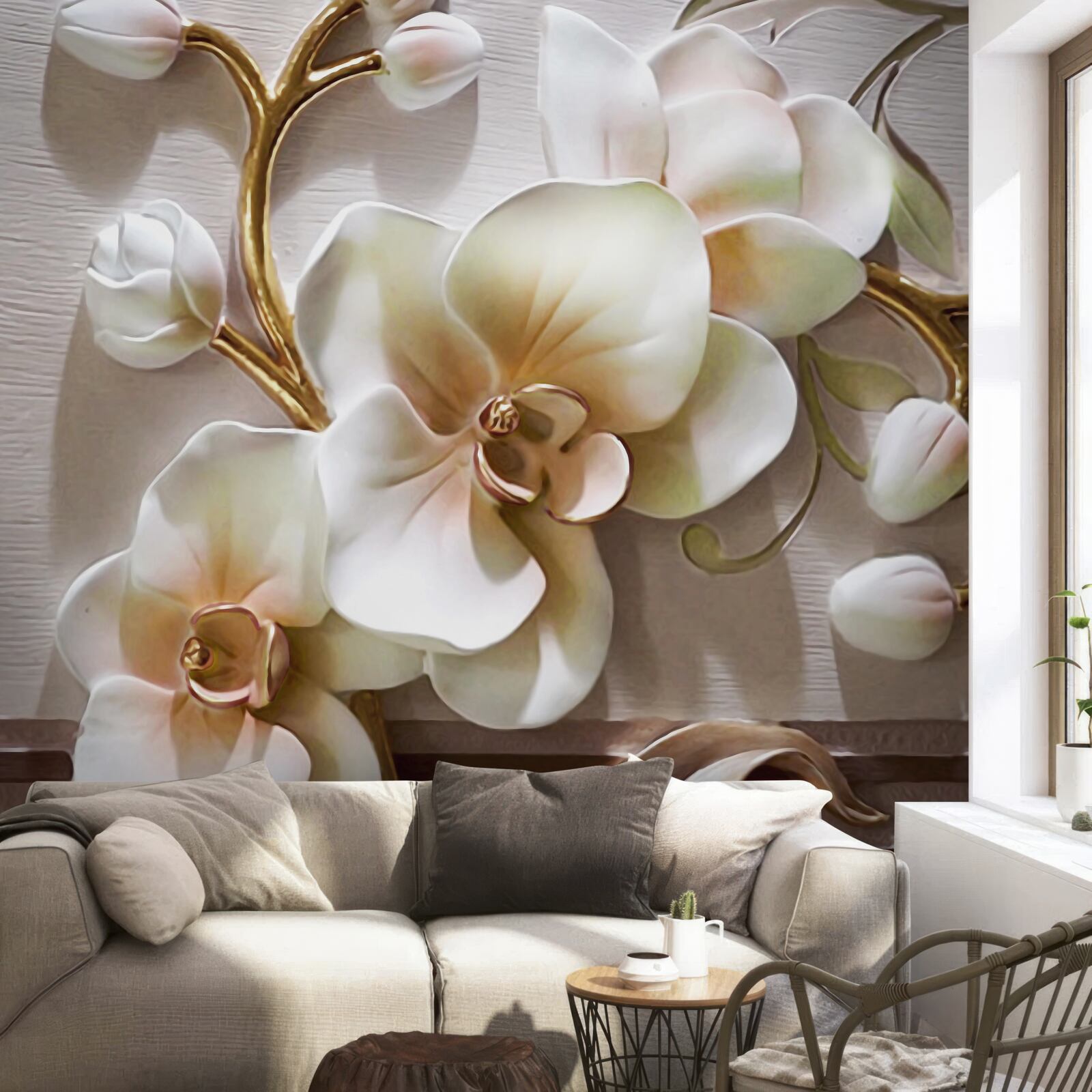 Fototapeta wspaniałe gałęzie śnieżnobiałej orchidei