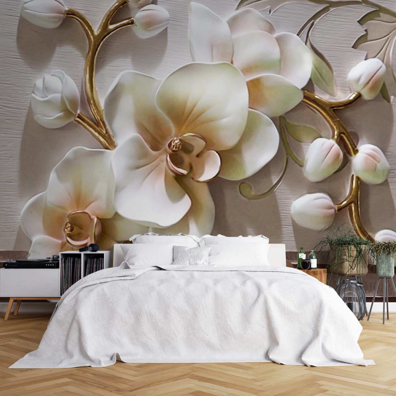 Fototapeta wspaniałe gałęzie śnieżnobiałej orchidei