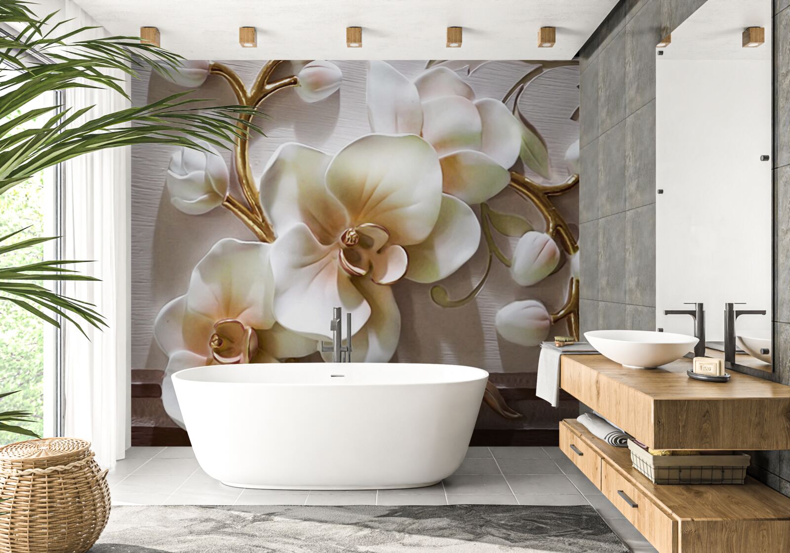 Fototapeta wspaniałe gałęzie śnieżnobiałej orchidei