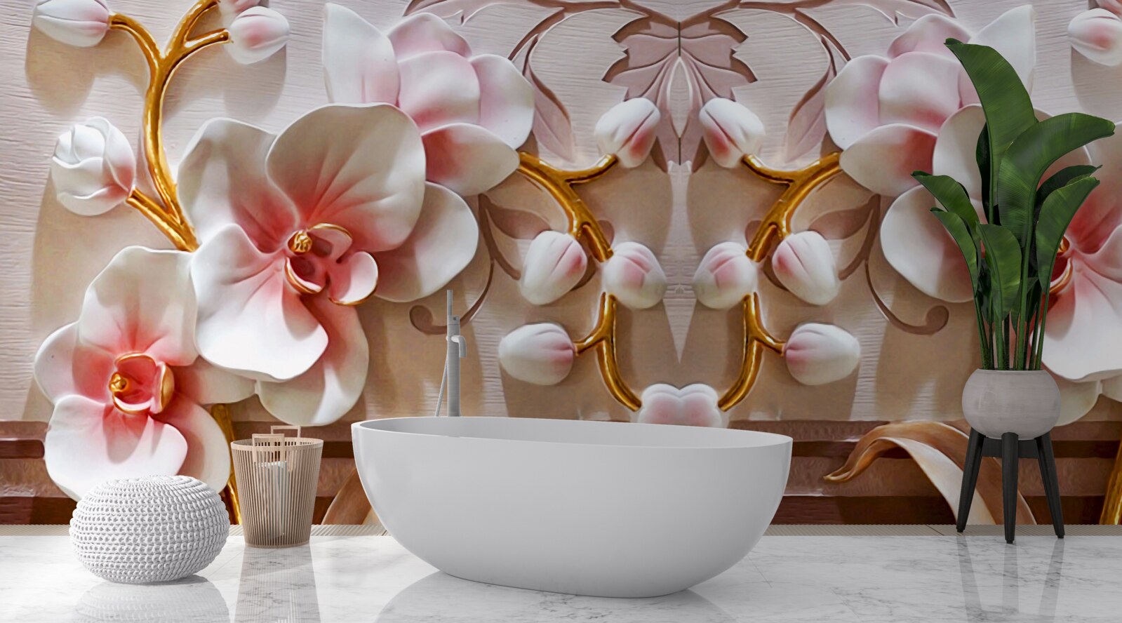 Fototapeta orchidee z czerwonym rdzeniem na białym tle kwiatów