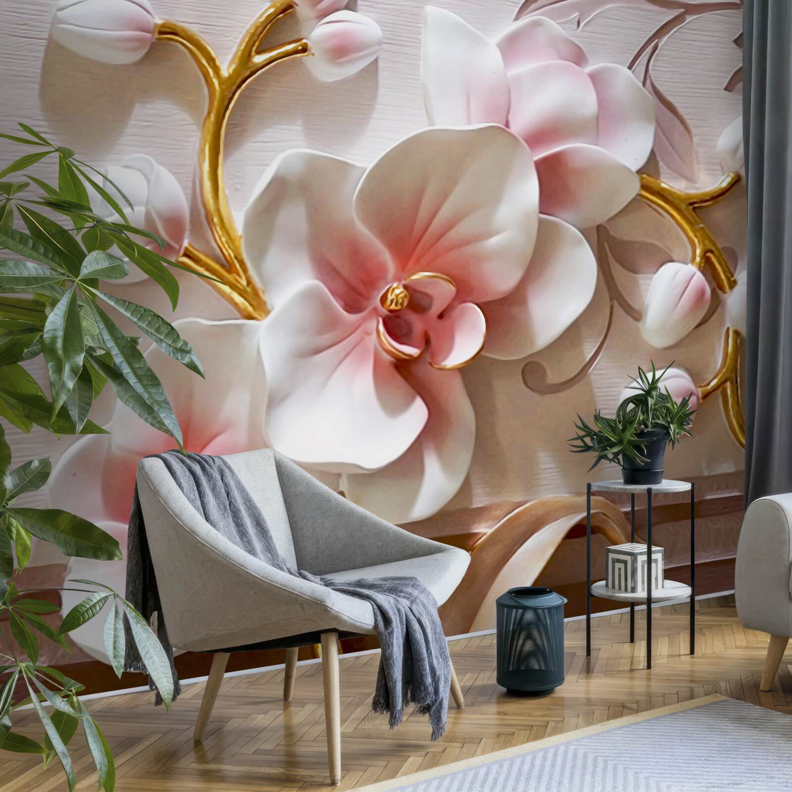 Fototapeta ogromne pąki czerwono-białej orchidei