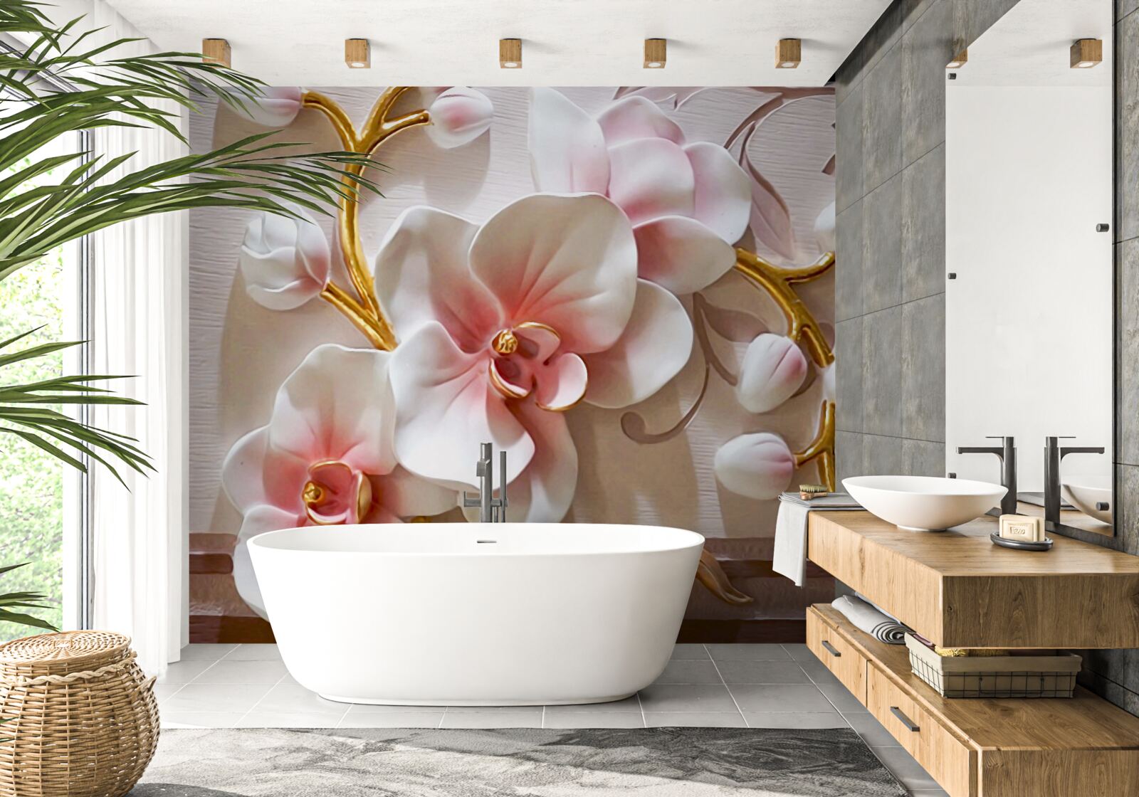 Fototapeta ogromne pąki czerwono-białej orchidei