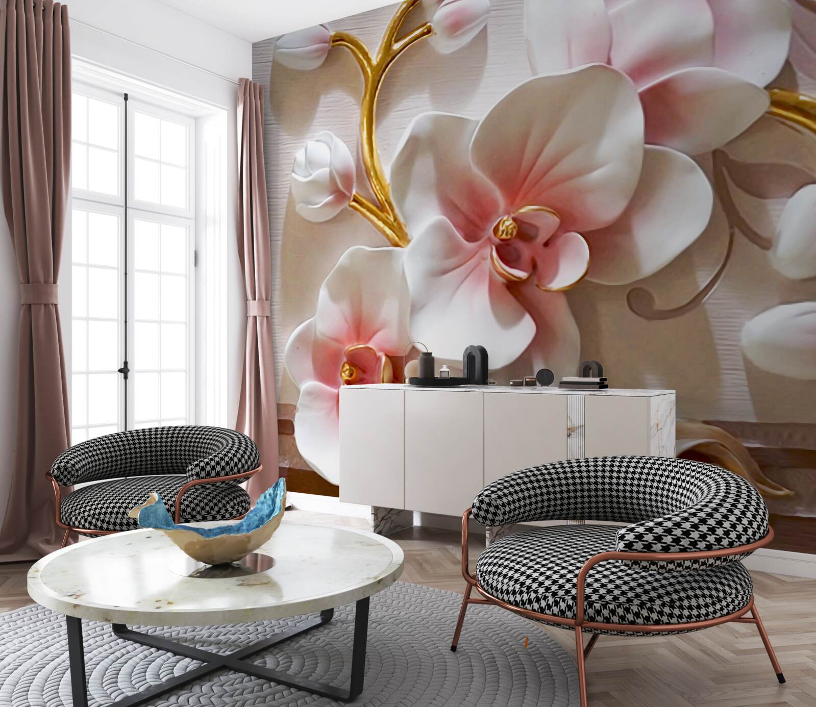 Fototapeta ogromne pąki czerwono-białej orchidei