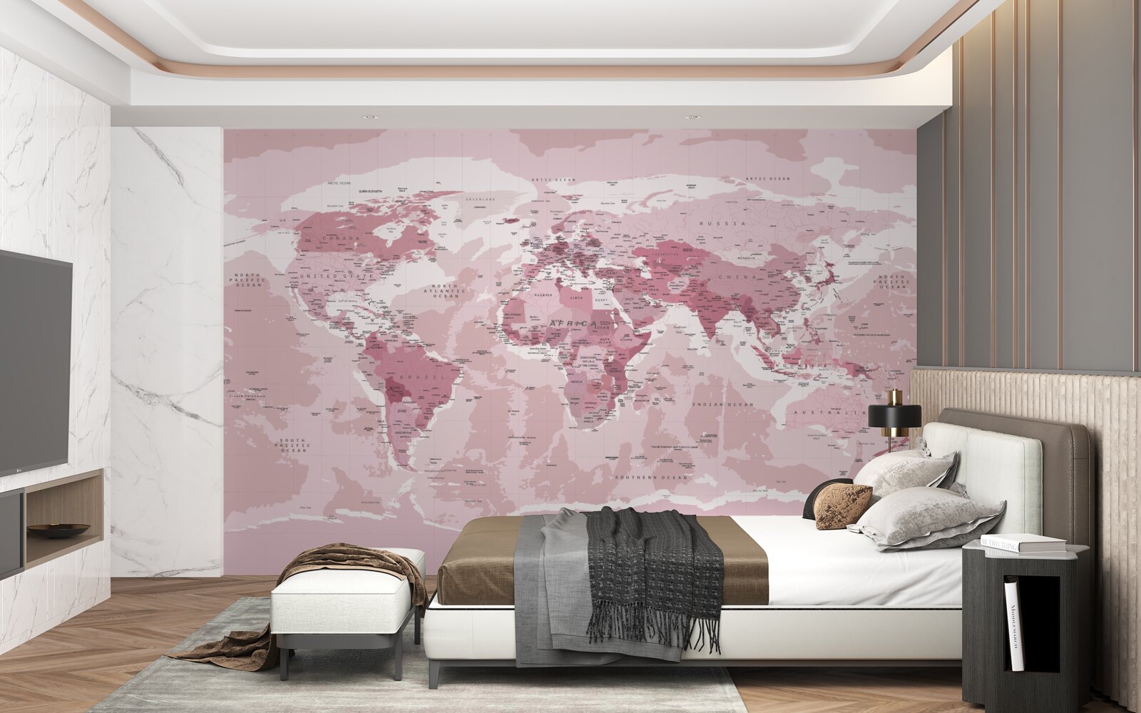 Fototapeta standardowa mapa geograficzna w różowych kolorach