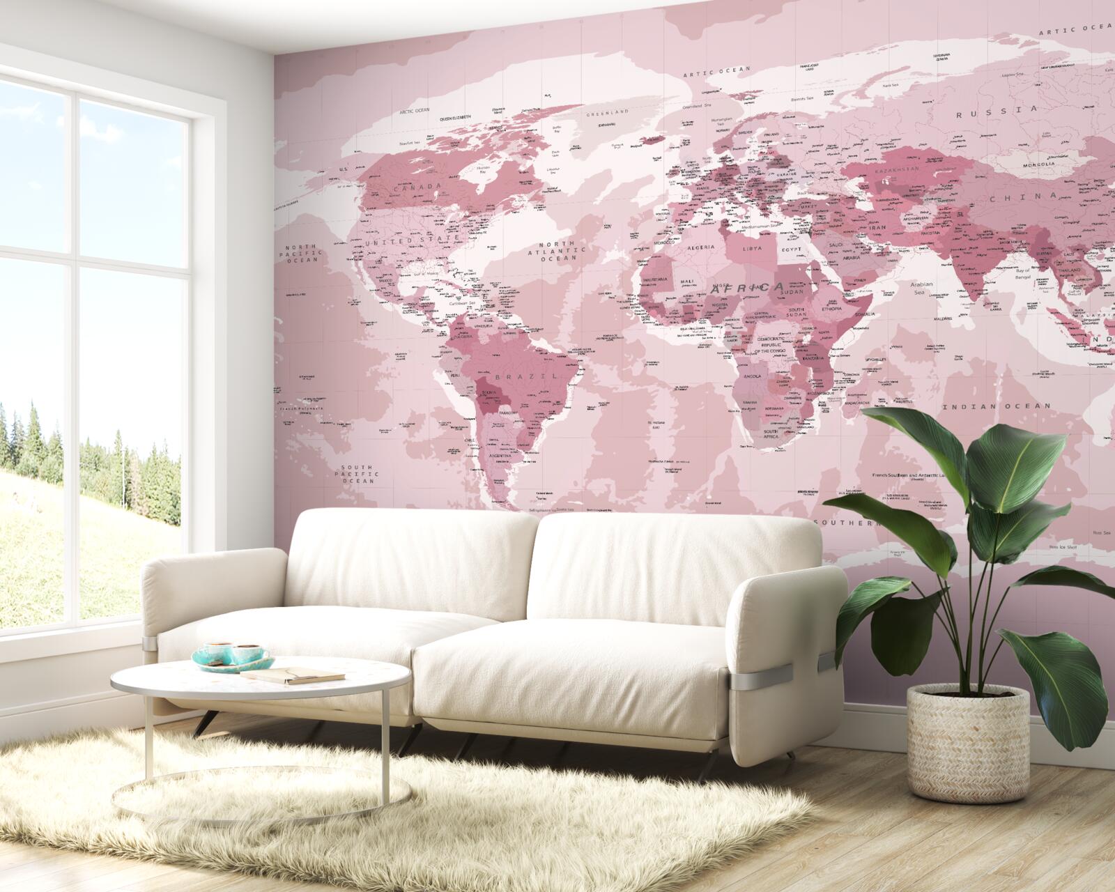 Fototapeta standardowa mapa geograficzna w różowych kolorach