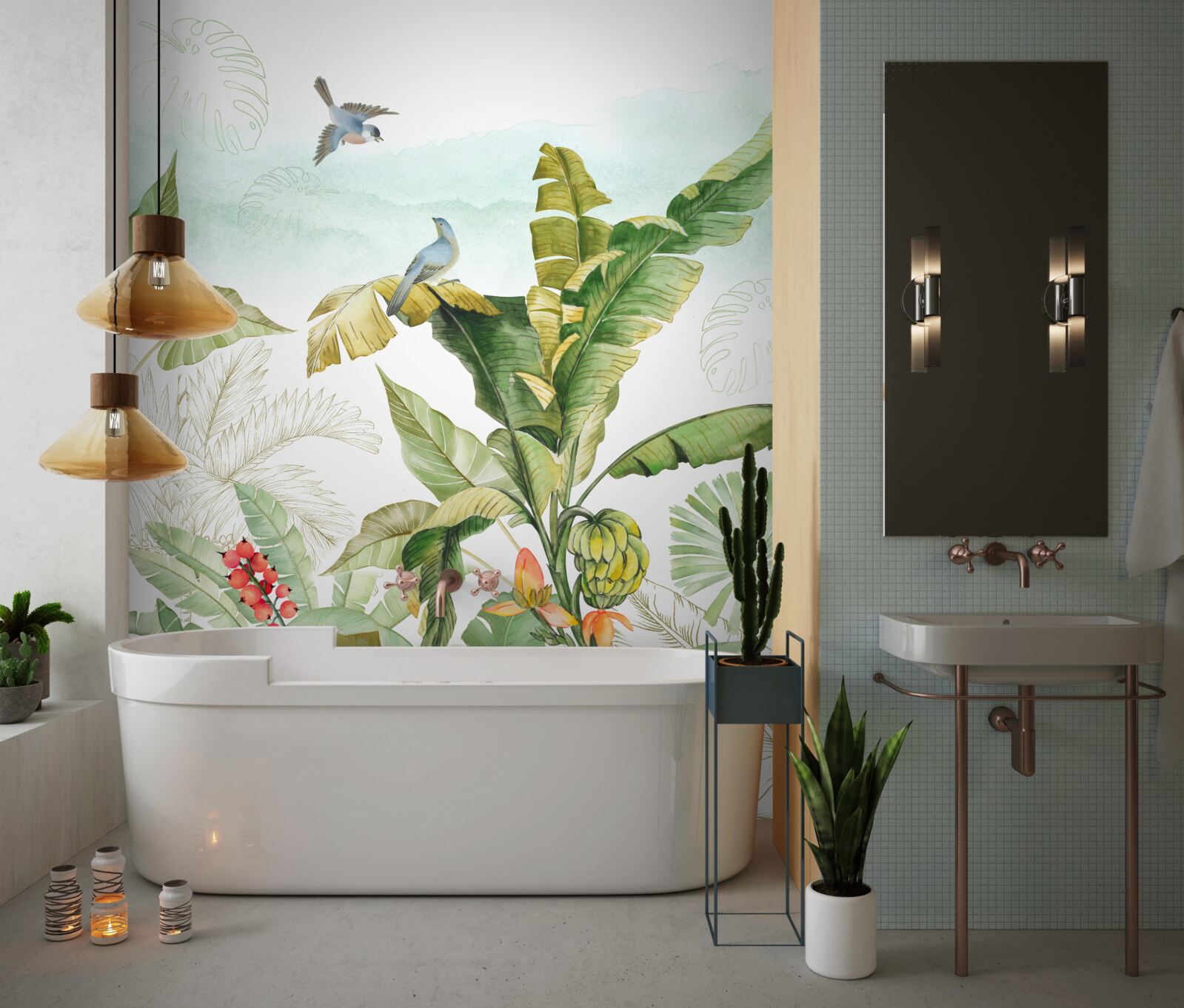 Fototapeta ptaki lubią odpoczywać na tropikalnych liściach