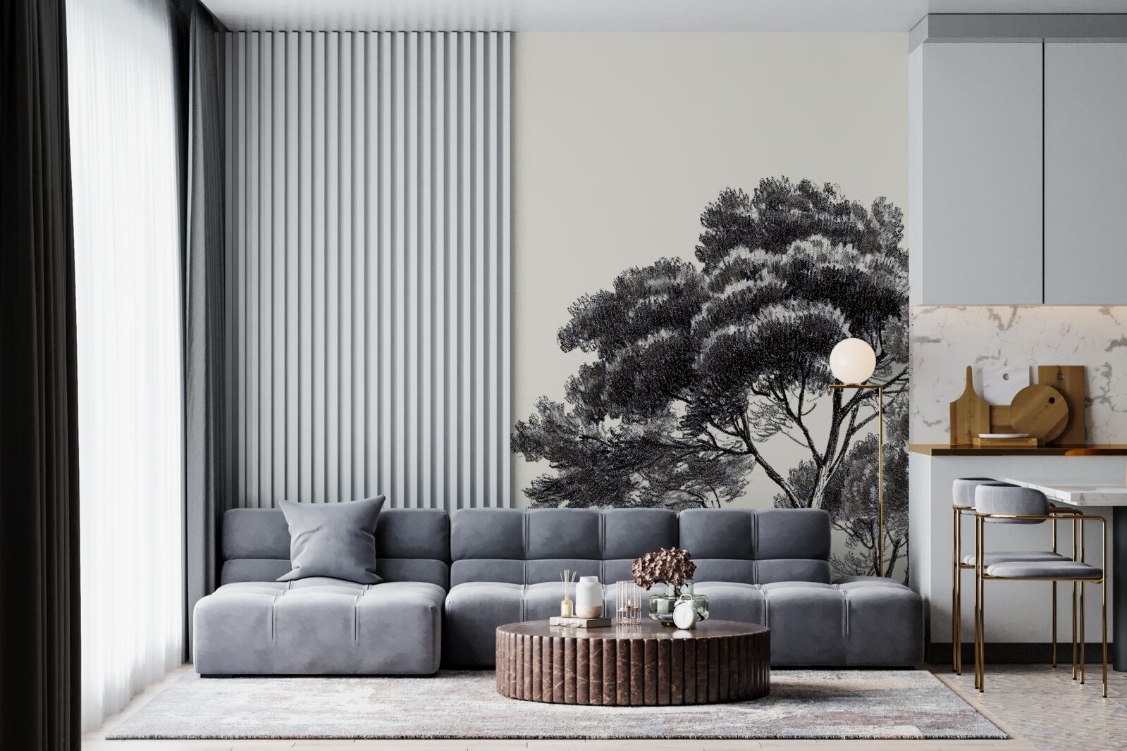 Fototapeta gęsto graniczące duże drzewo porośnięte lasem