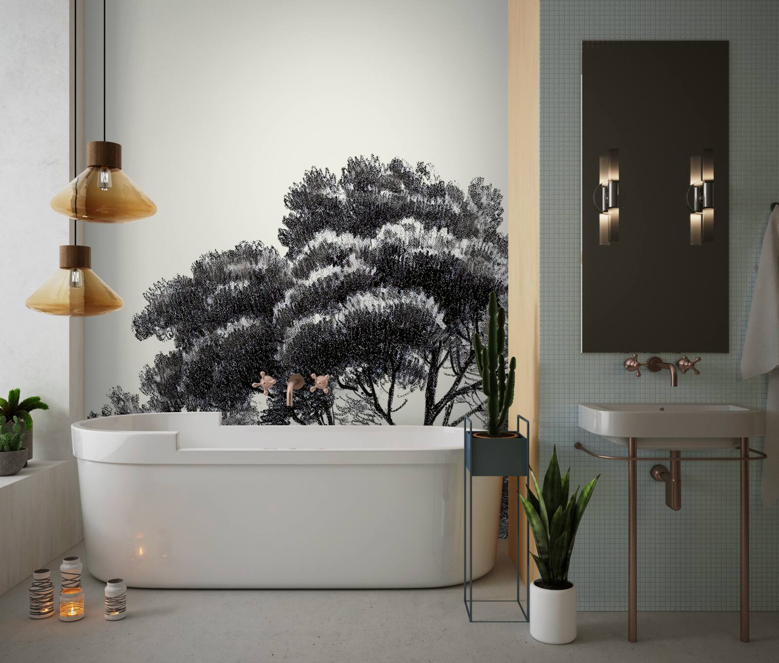 Fototapeta gęsto graniczące duże drzewo porośnięte lasem